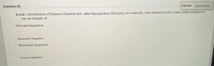 Question 20 3 points Save Answer Kodak's