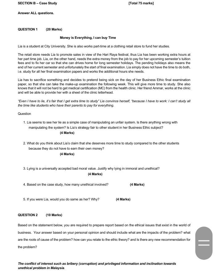 SECTION B - Case Study [Total 75 marks) Answer