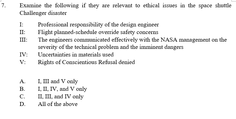 7. Examine the following if they are relevant to