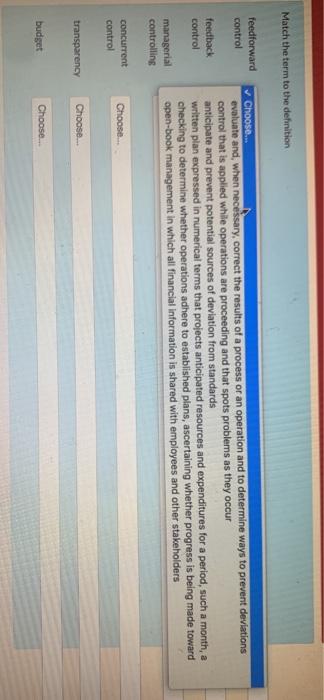 Match the term to the definition feedforward