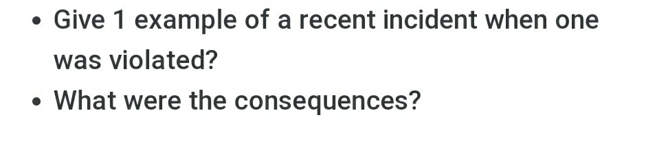 Give 1 example of a recent incident when one was