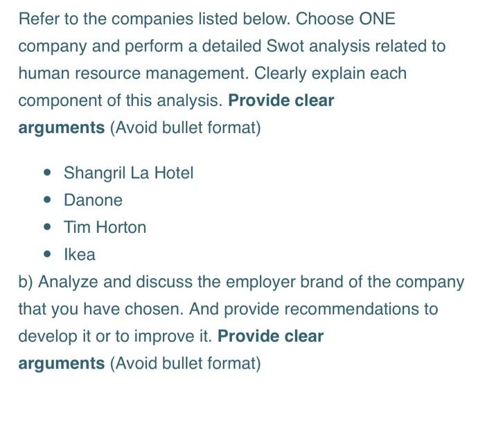 Refer to the companies listed below. Choose ONE