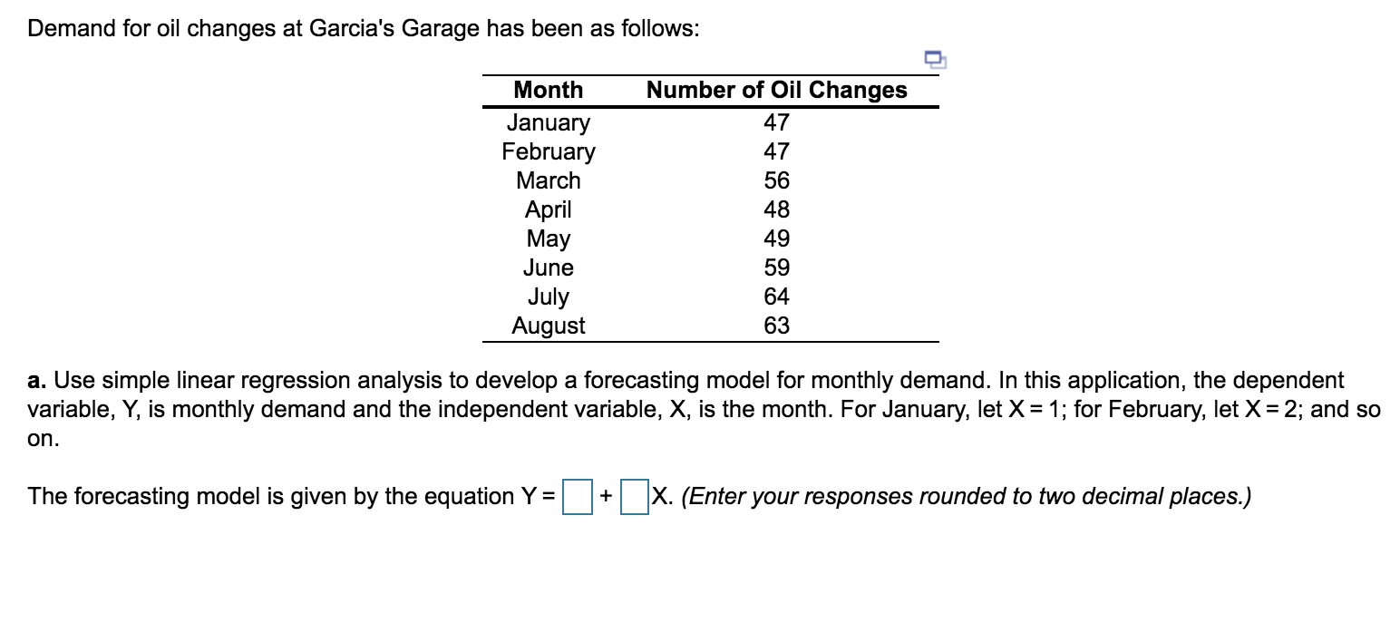 Demand for oil changes at Garcia's Garage has