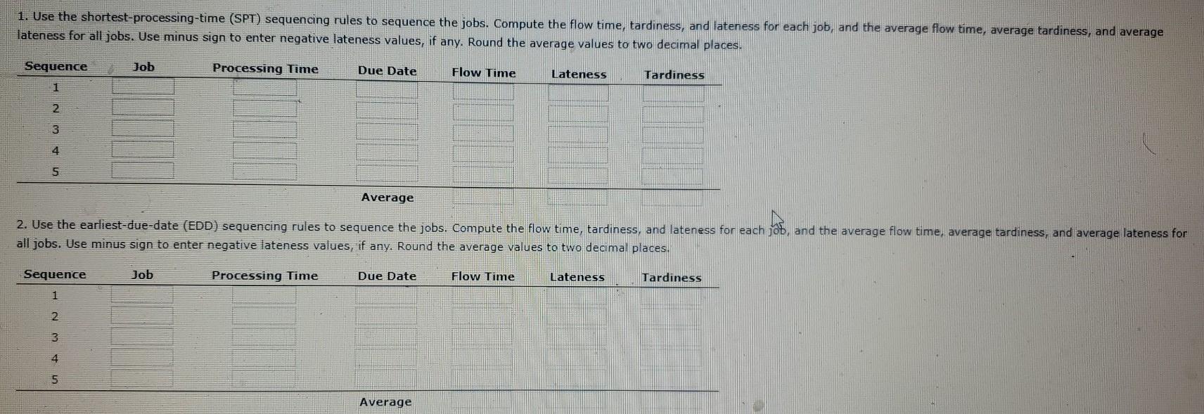 1. Use the shortest-processing-time (SPT)