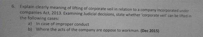 6. Explain clearly meaning of lifting of