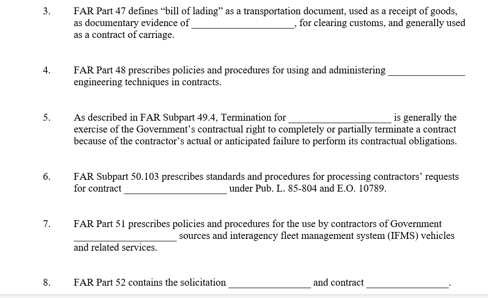 3. FAR Part 47 defines "bill of lading as a