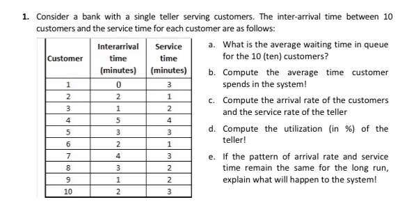 1 0 3 1. Consider a bank with a single teller