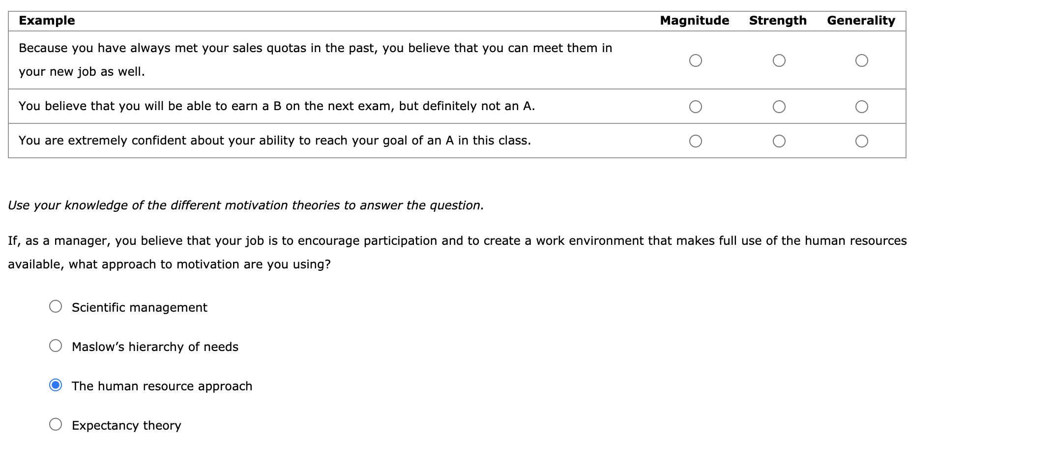 Example Magnitude Strength Generality Because you