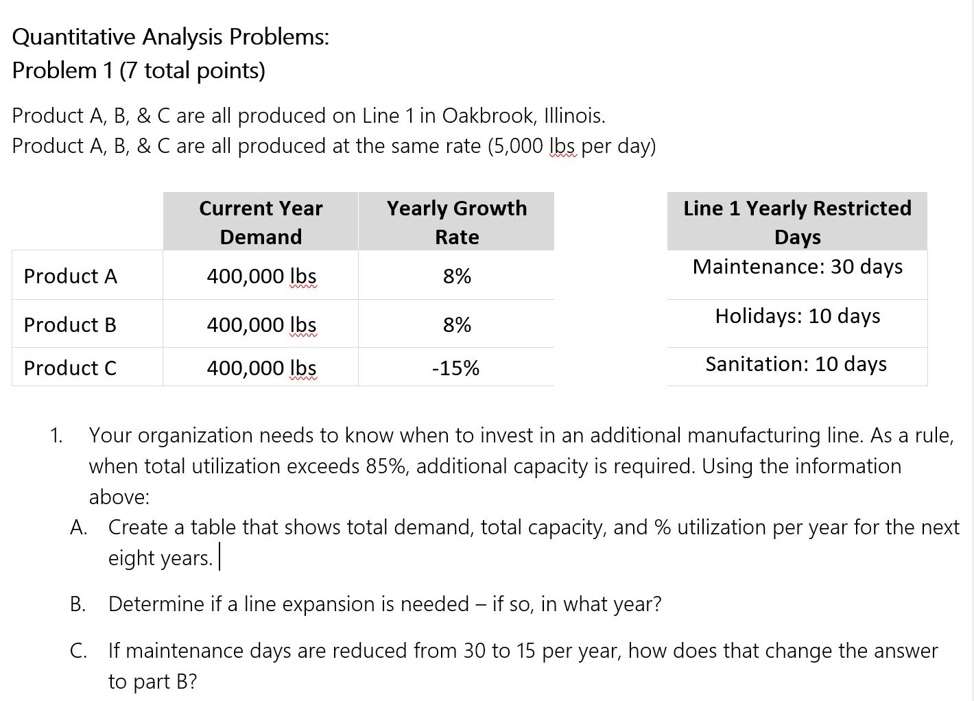 Quantitative Analysis Problems: Problem 1 (7