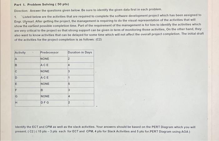 Part 1. Problem Solving ( 50pts ) Direction: