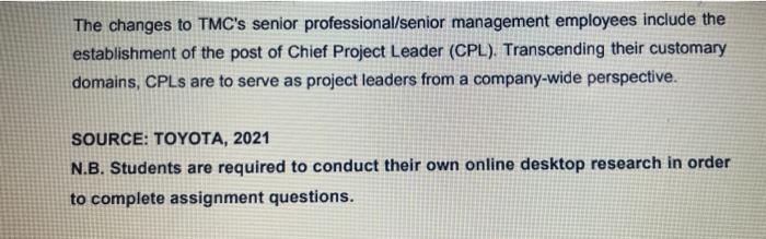 TMC Announces Changes to Executive Structure,