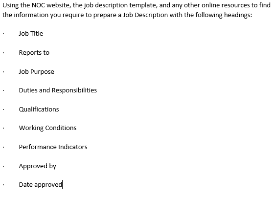 Using the NOC website, the job description
