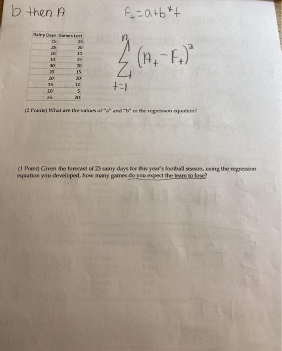b then A f = atb*t Rainy Days Games Lost 15 25 25