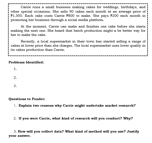 Carrie runs a small business making cakes for