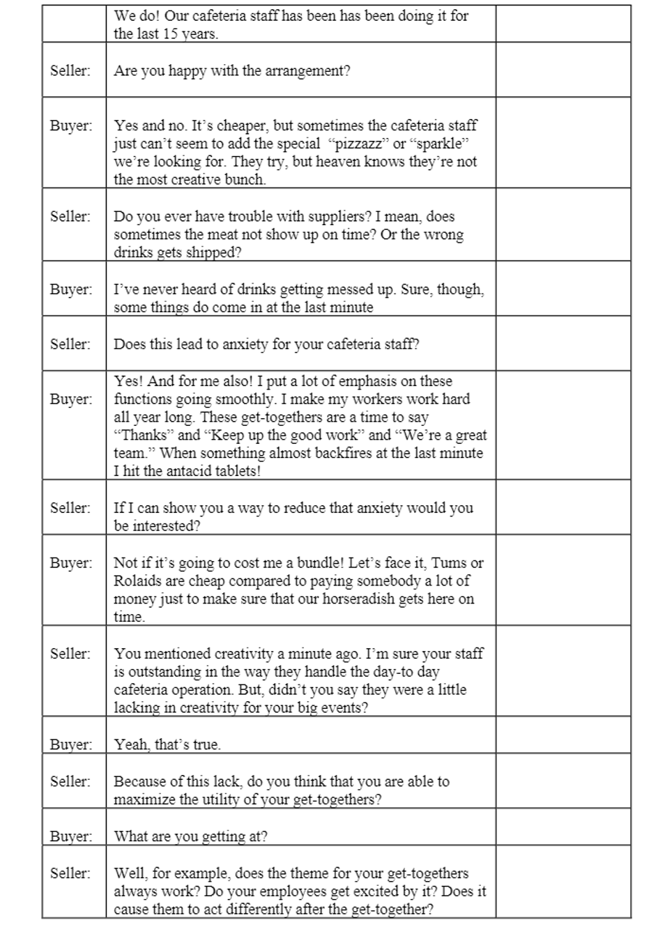 Read through the following sales call transcript