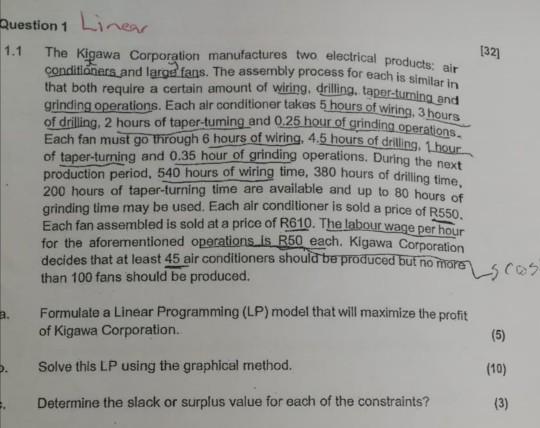Question 1 Linear 1.1 The Kigawa Corporation