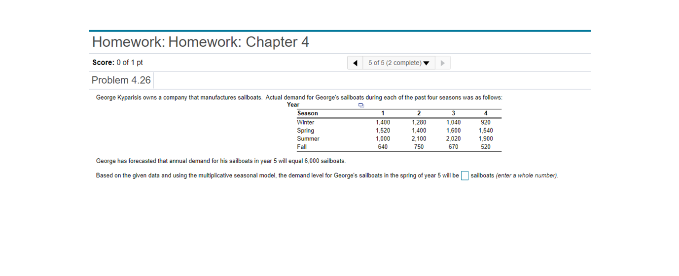 Homework: Homework: Chapter 4 Score: 0 of 1 pt 5