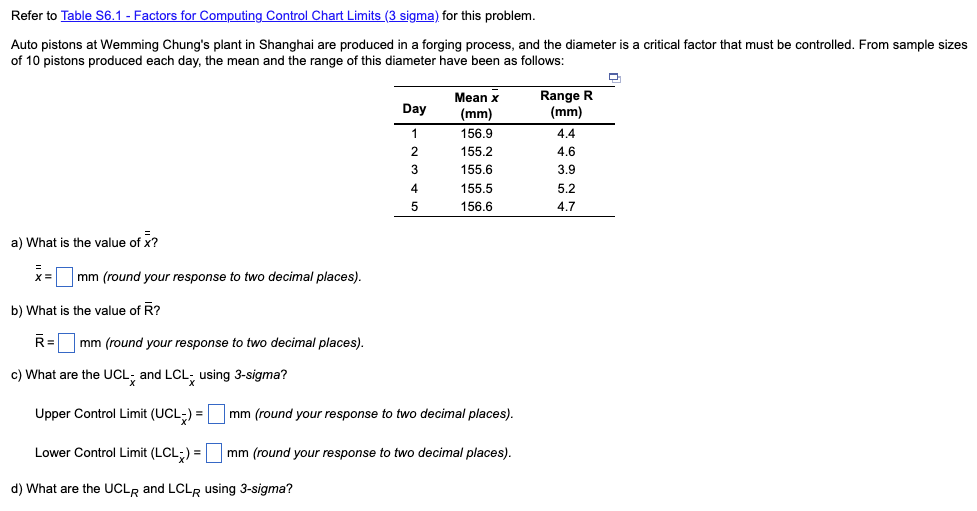 Refer to Table S6.1 - Factors for Computing