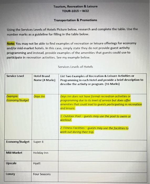 Tourism, Recreation & Leisure TOUR-1015-W22