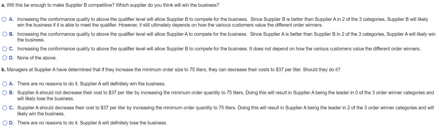 1. Suppose Supplier B improves its conformance