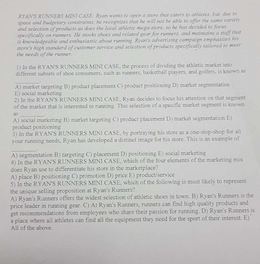 RYAN'S RUNNERS MINI CASE: Ryan wants to open a