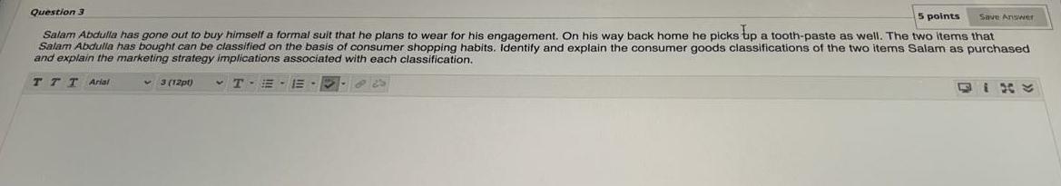 Question 3 5 points Save Answer Salam Abdulla has