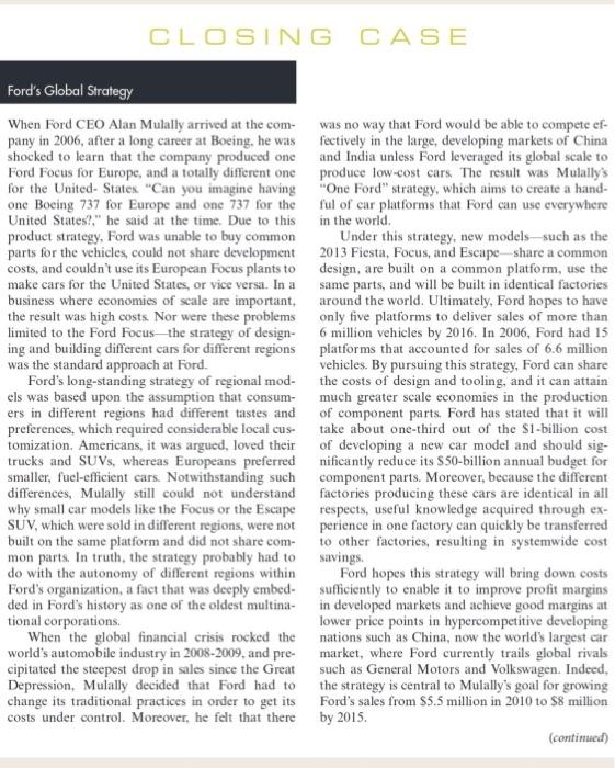 CLOSING CASE Ford's Global Strategy When Ford CEO