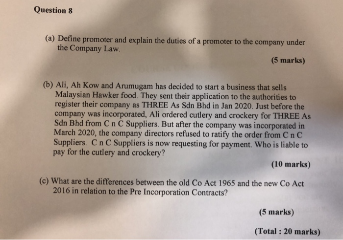 400-500 words Question 8 (a) Define promoter and
