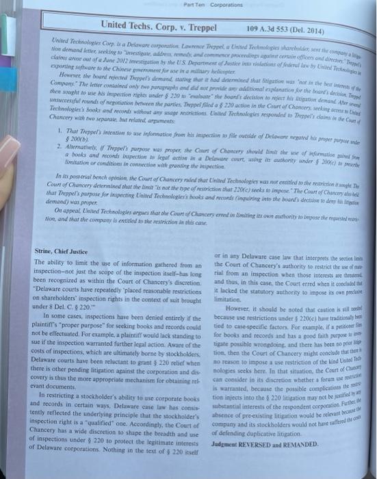 IRAC this queation Part Ten Corporations United