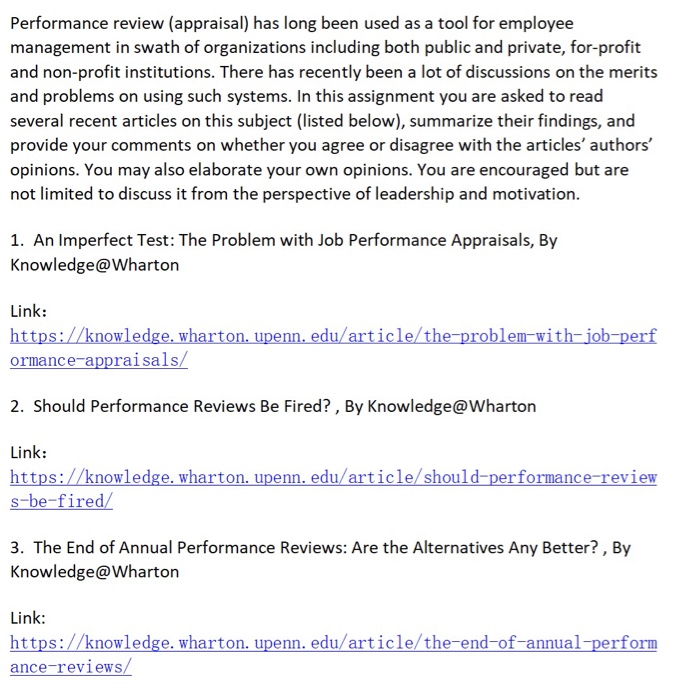 Performance review (appraisal) has long been used