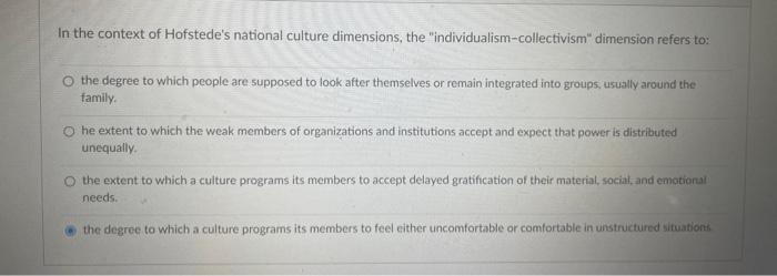 In the context of Hofstede's national culture