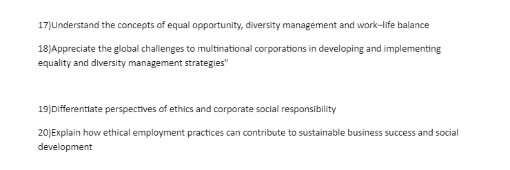 17)Understand the concepts of equal opportunity,