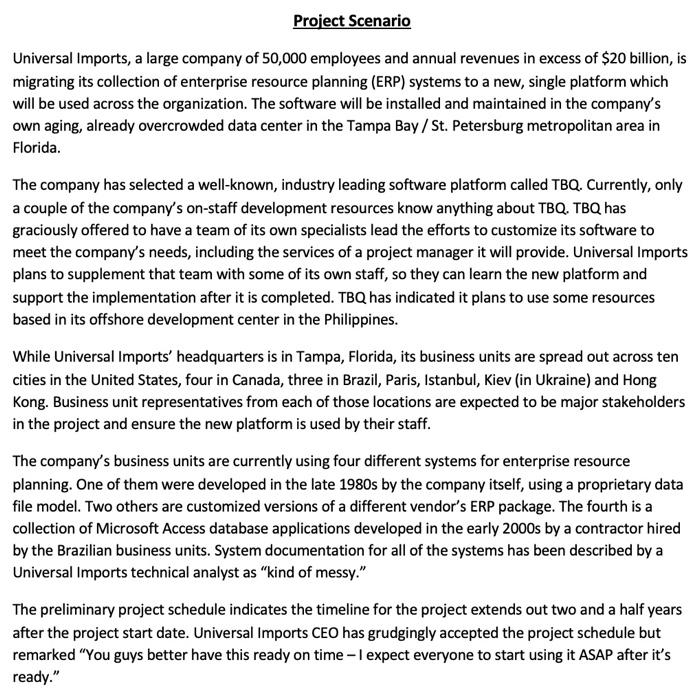 Project Scenario Universal Imports, a large