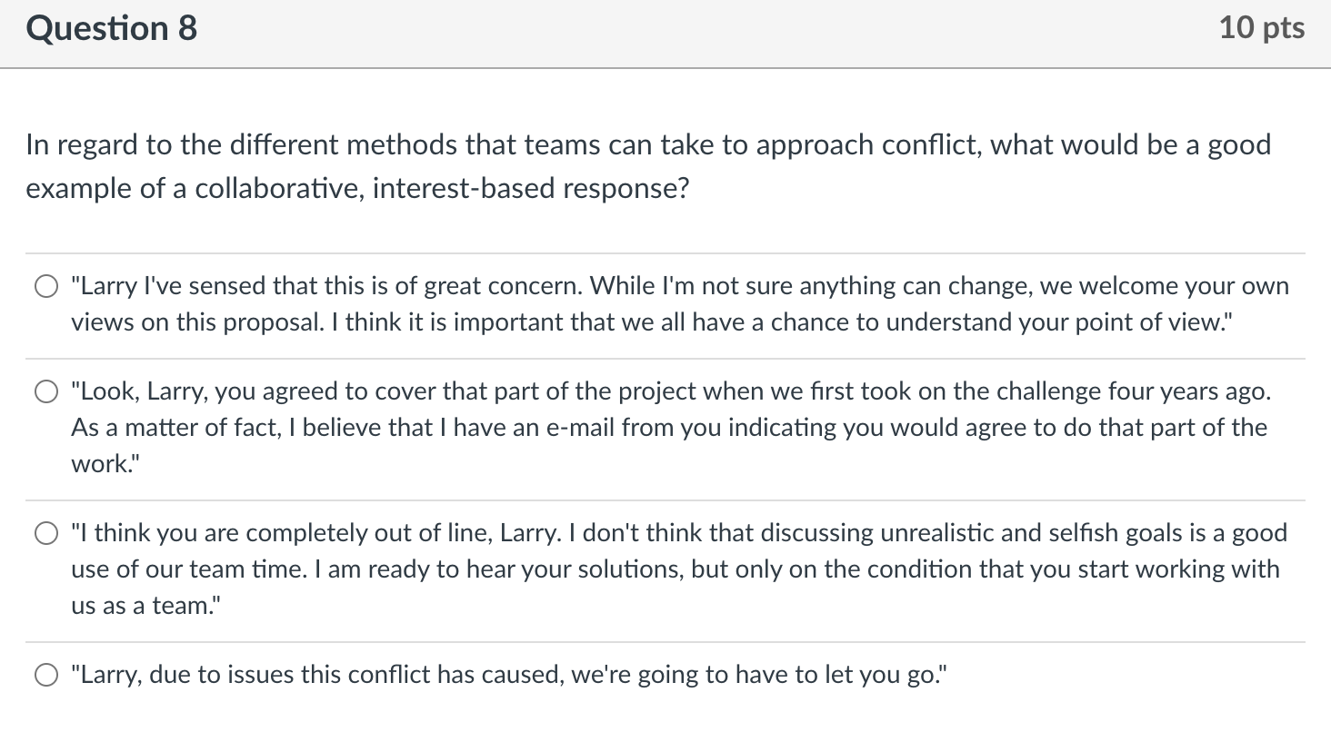 Question 8 10 pts In regard to the different