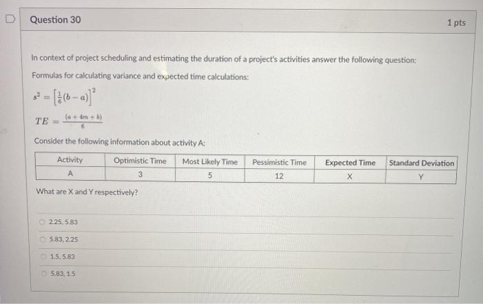 Question 30 1 pts In context of project