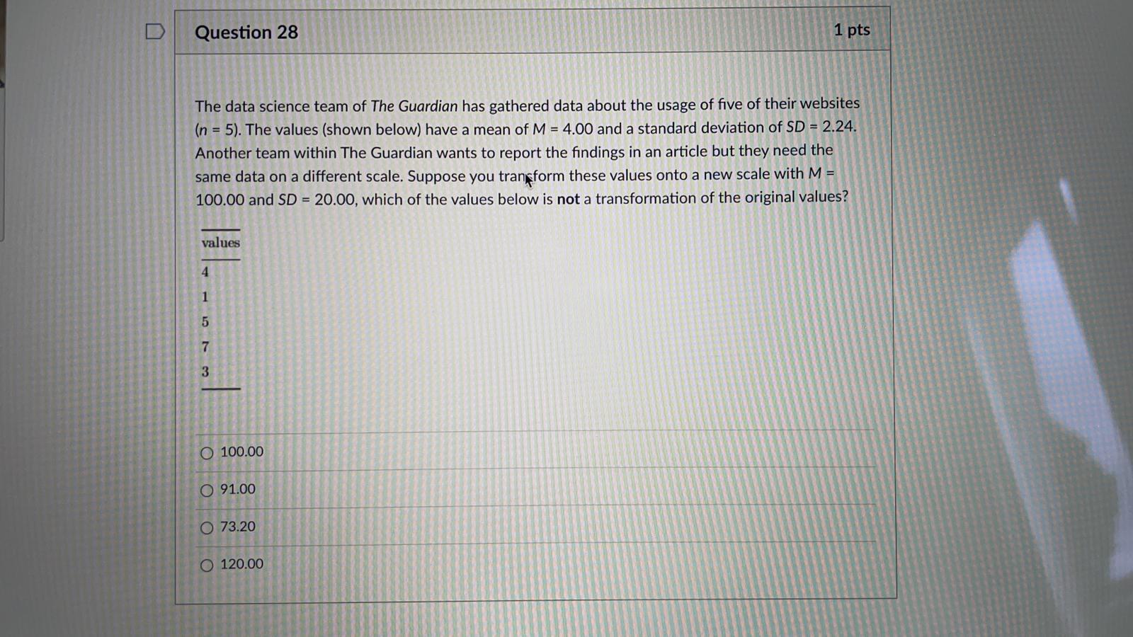hr n Question 28 1 pts The data science team of