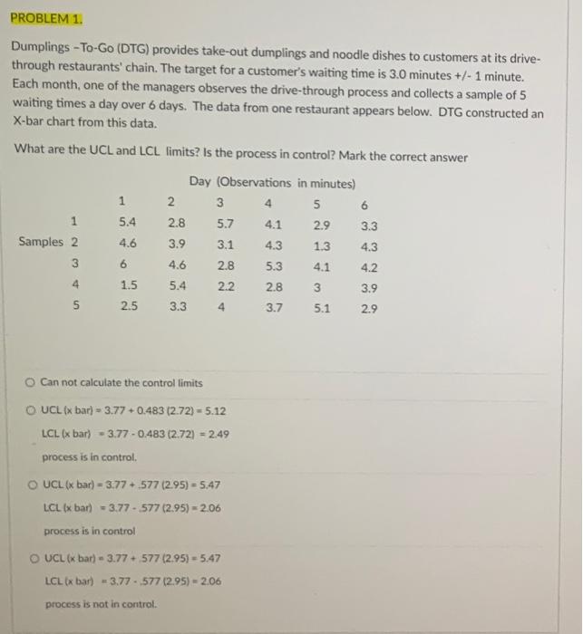 PROBLEM 1. Dumplings - To-Go (DTG) provides