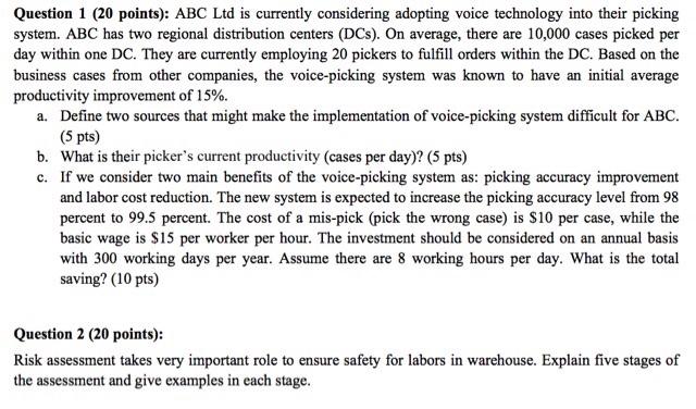 both questions Question 1 (20 points): ABC Ltd is