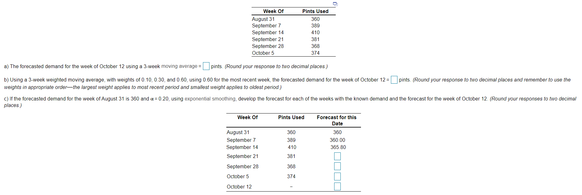Pints Used 360 389 Week Of August 31 September 7
