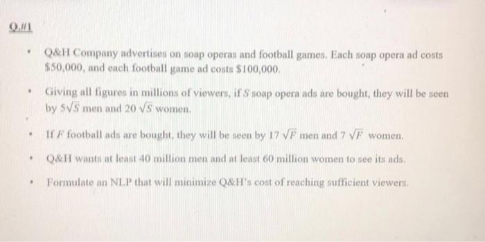 0.1/1 Q&H Company advertises on soap operas and