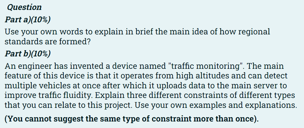 Regional Standards Question Part a)(10%) Use your