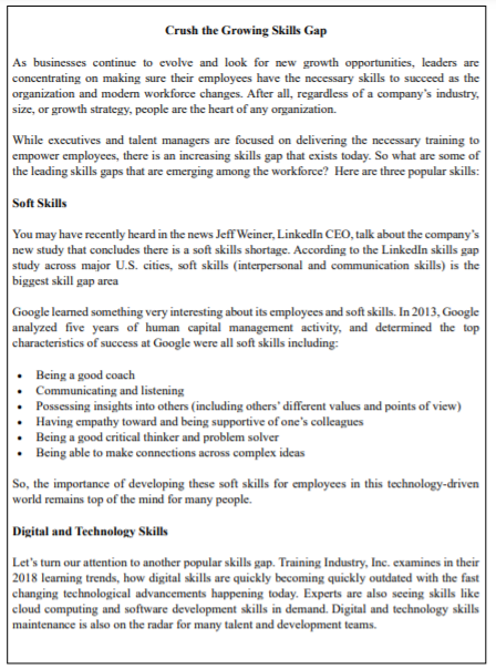 Question A1What are the three popular skills gap