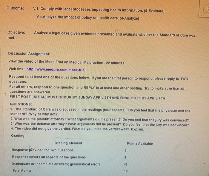 Outcome: V.1. Comply with legal processes