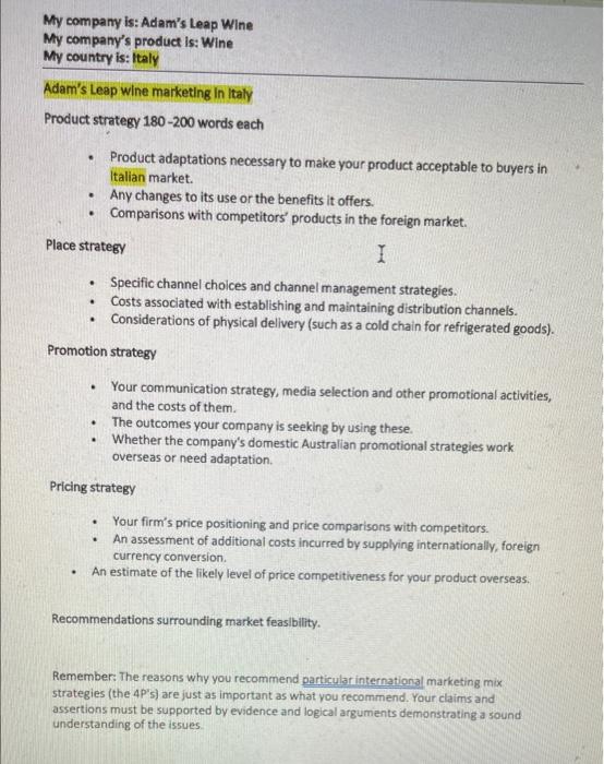 Discuss what aspects of My company is: Adam's