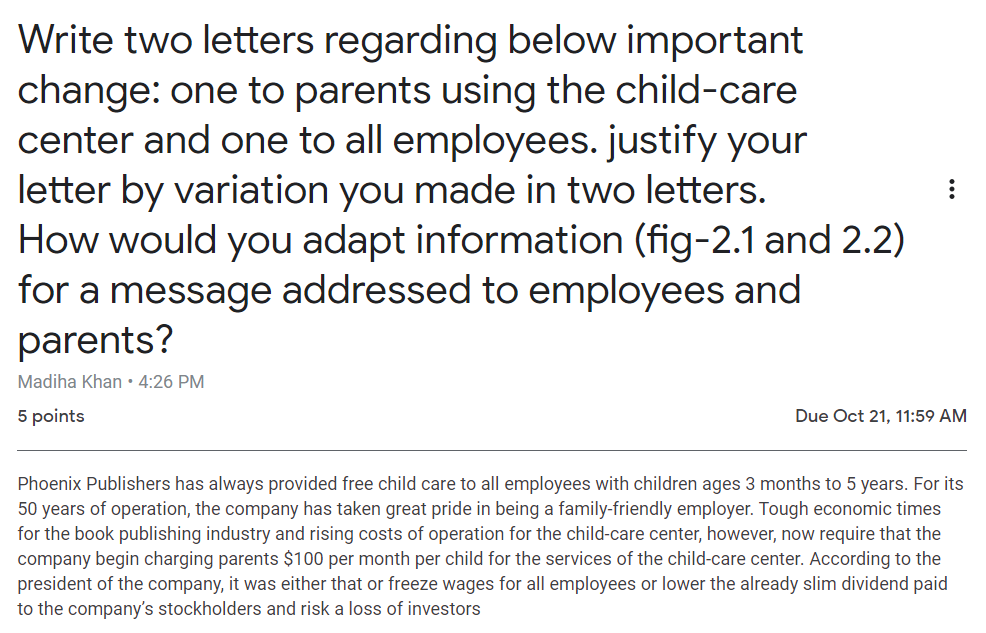 Write two letters regarding below important