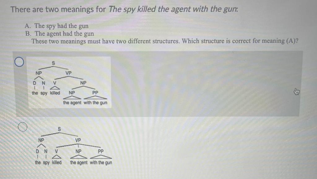 A AND B There are two meanings for The spy killed