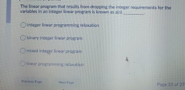 The linear program that results from dropping the