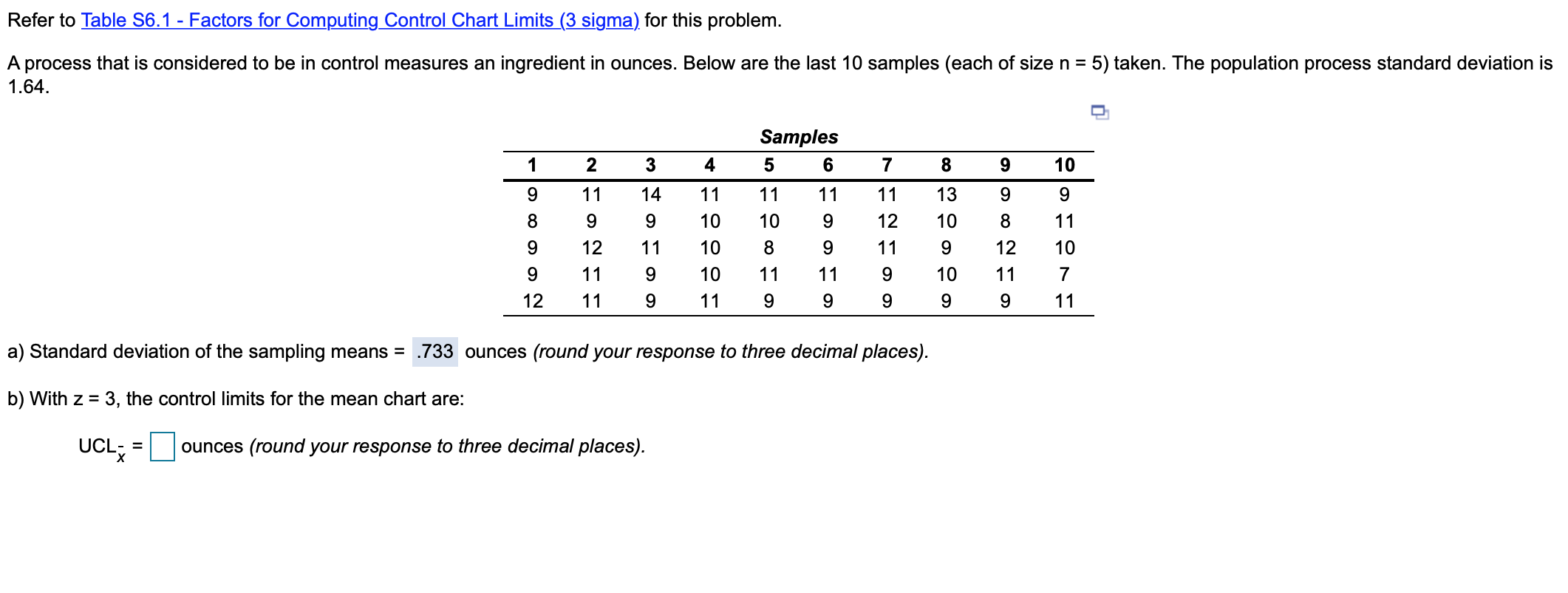 Refer to Table 56.1 - Factors for Computing