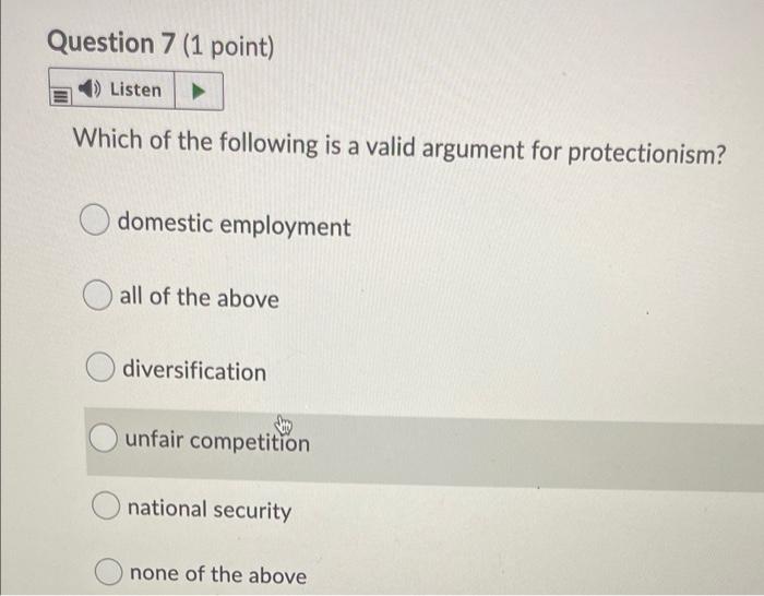 Question 7 (1 point) Listen Which of the