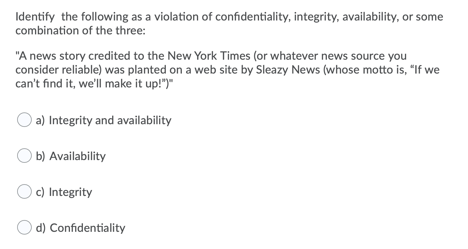 Identify the following as a violation of